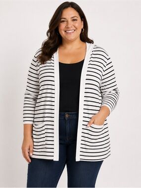 Talbots Striped Open Front Cardigan